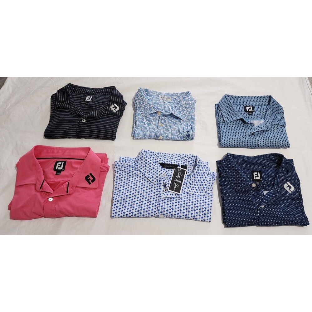 Golf Polos Lot of 6, XXL Peter Millar, FootJoy (FJ), Bobby Jones NWT Performance